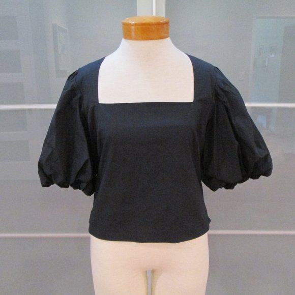 Frame Tops - Frame "Nina" Cropped Puff Sleeve Blouse